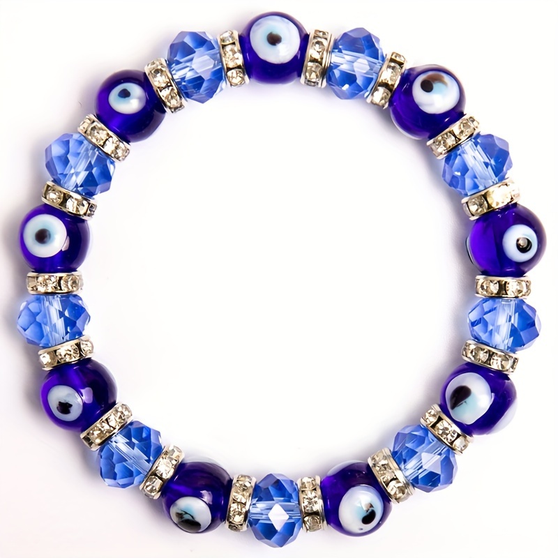 Image of Evil Eye Bracelet Blue Evil Eye Protection Bracelet For Birthday Holiday Bracelet Fashion Gift Bracelet Elastic Adjustable