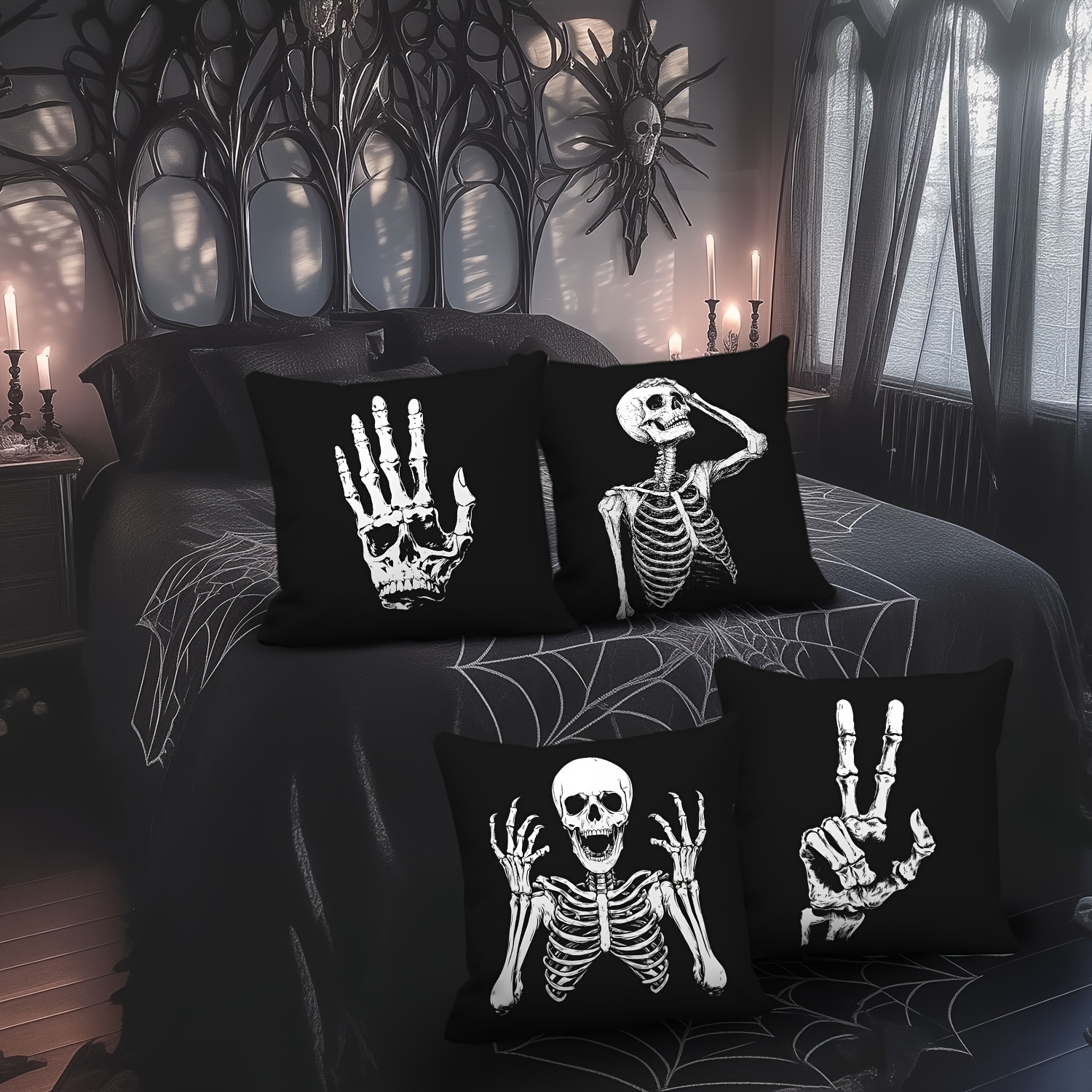 

4pcs Halloween Throw Pillow Covers - 18" With Zipper, Machine Washable, Sofa, Living Room & Bedroom Decor, Pattern