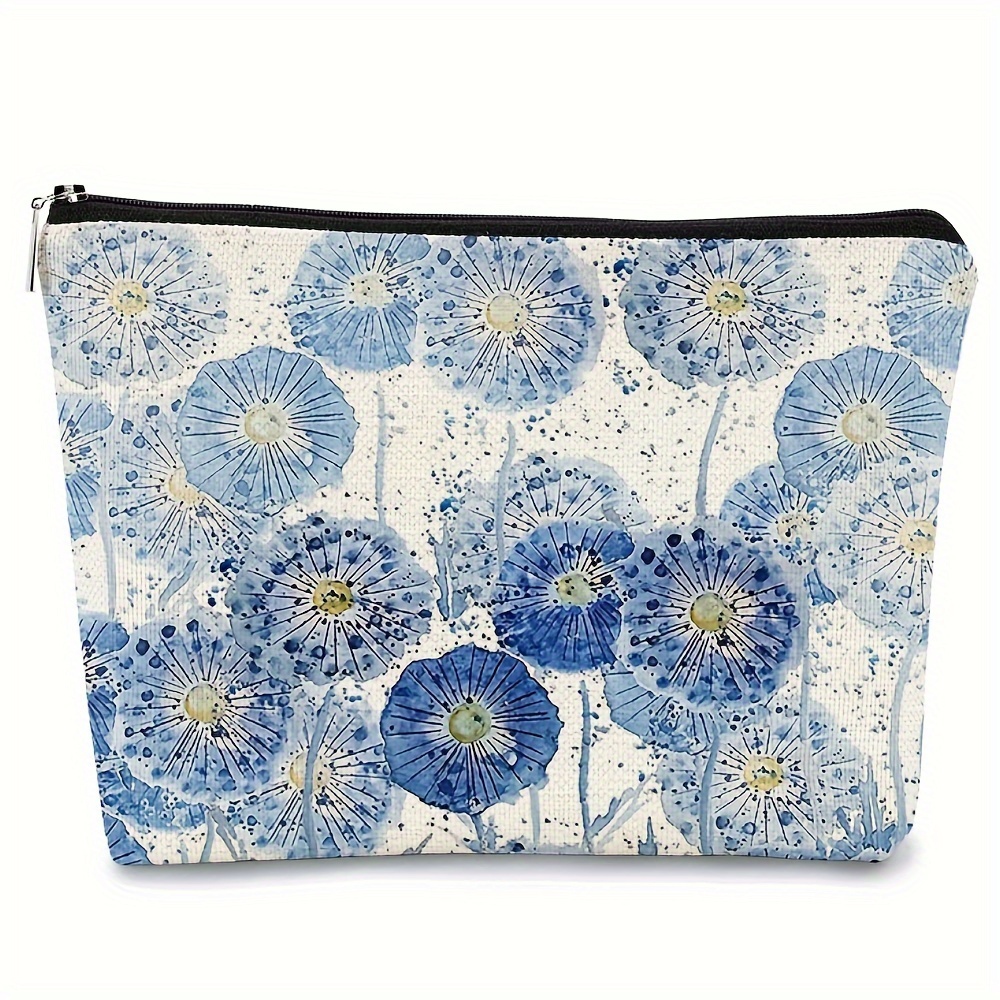 

Chic Dandelion Floral Makeup Bag - Lightweight, Foldable Cosmetic Organizer With Zipper For Women And Girls