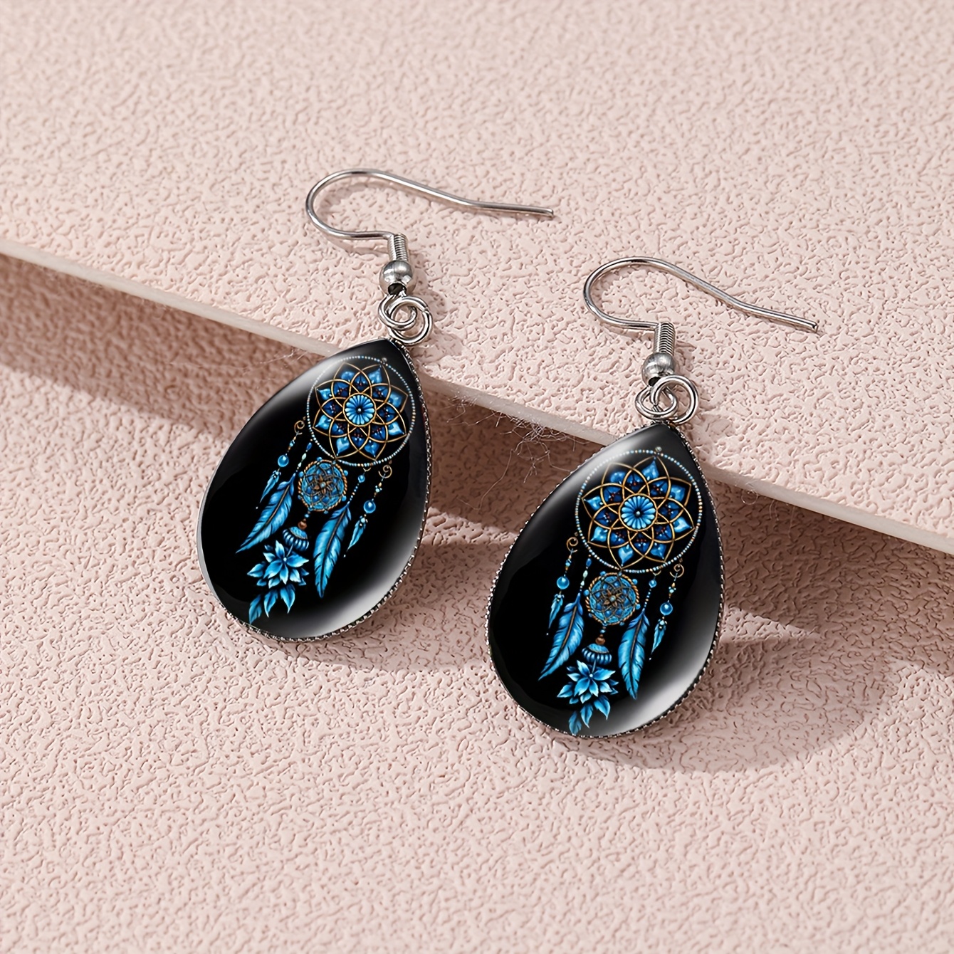 TEMU 1 Pair Of New Pattern Water Drop Teardrop Time Gem Stainless Steel Hook Earrings, Without Battery