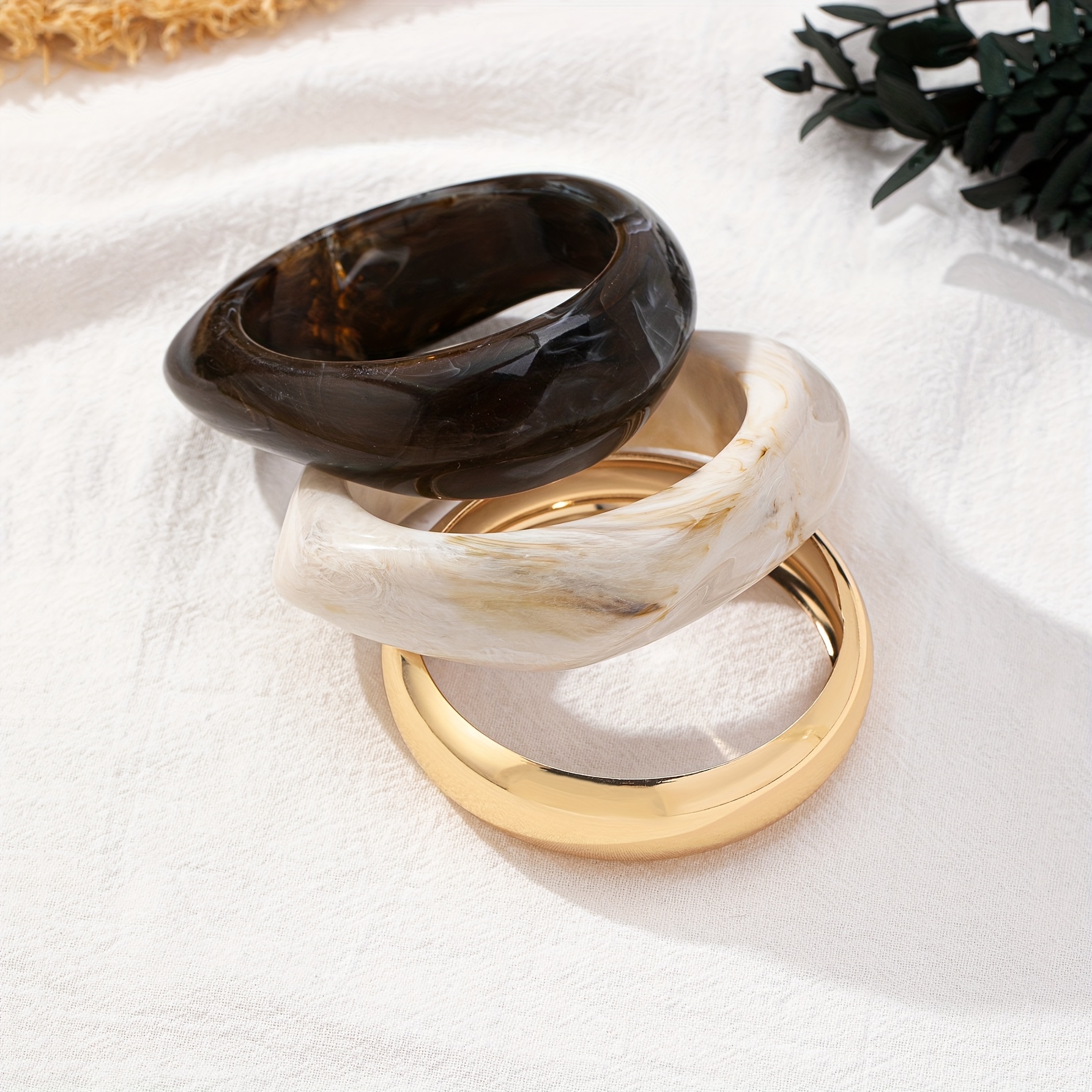 E-shop 3er-/1-teiliges Armband im Böhmen-Stil, luxuriös elegant, quadratisch, unregelmäßig, aus Acryl im Metalloptik-Stil mit breitem Band Muster,