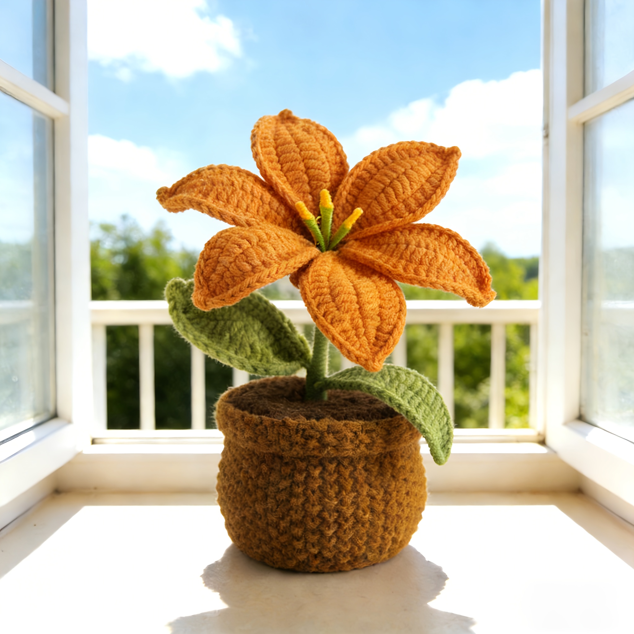 Plante lys crochetée en pot décoration florale intérieure_voghion.com