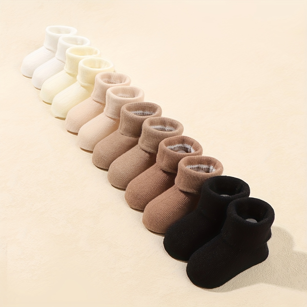 6 Pairs Of Baby Solid Reversible Baby Mid-calf Socks