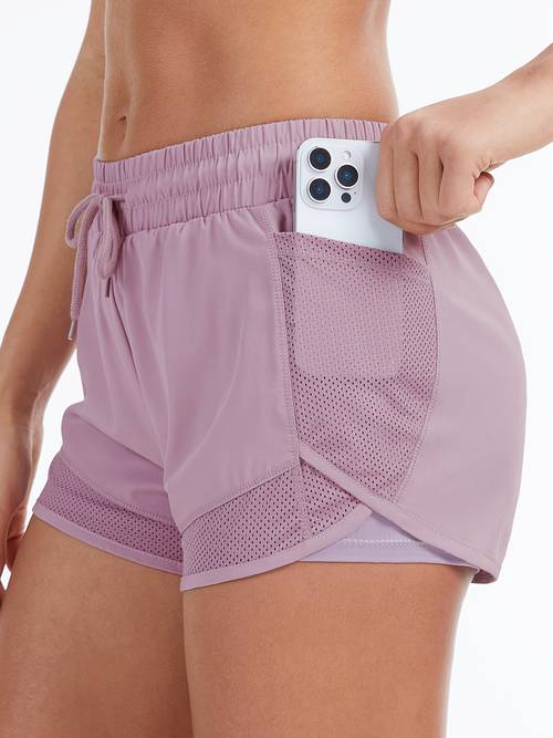 larawan ng item high-waist na -ehersisyong shorts para sa kababaihan - magaan at matuyo na shorts para sa pagtakbo at yoga, may elastic na drawstring sa baywang, gawa sa breathable , kaswal na damit -ehersisyo | shorts na may drawstring | matuyong materyal