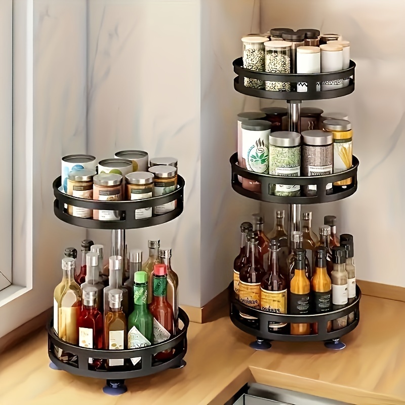 

1pc 3-tier Rotating Spice Rack, Height-adjustable Spice Shelf, 360 Degree Round Rotatable Seasoning Organizer, Aesthetic Room Decor, Kitchen Accessories