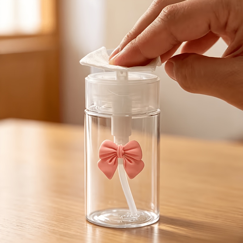TEMU 1pc, Cute Bow Transparent Pet Refillable Travel Bottle, Portable Pump Dispenser, Suitable For Nail Polish Remover, Toner, And Makeup Remover,