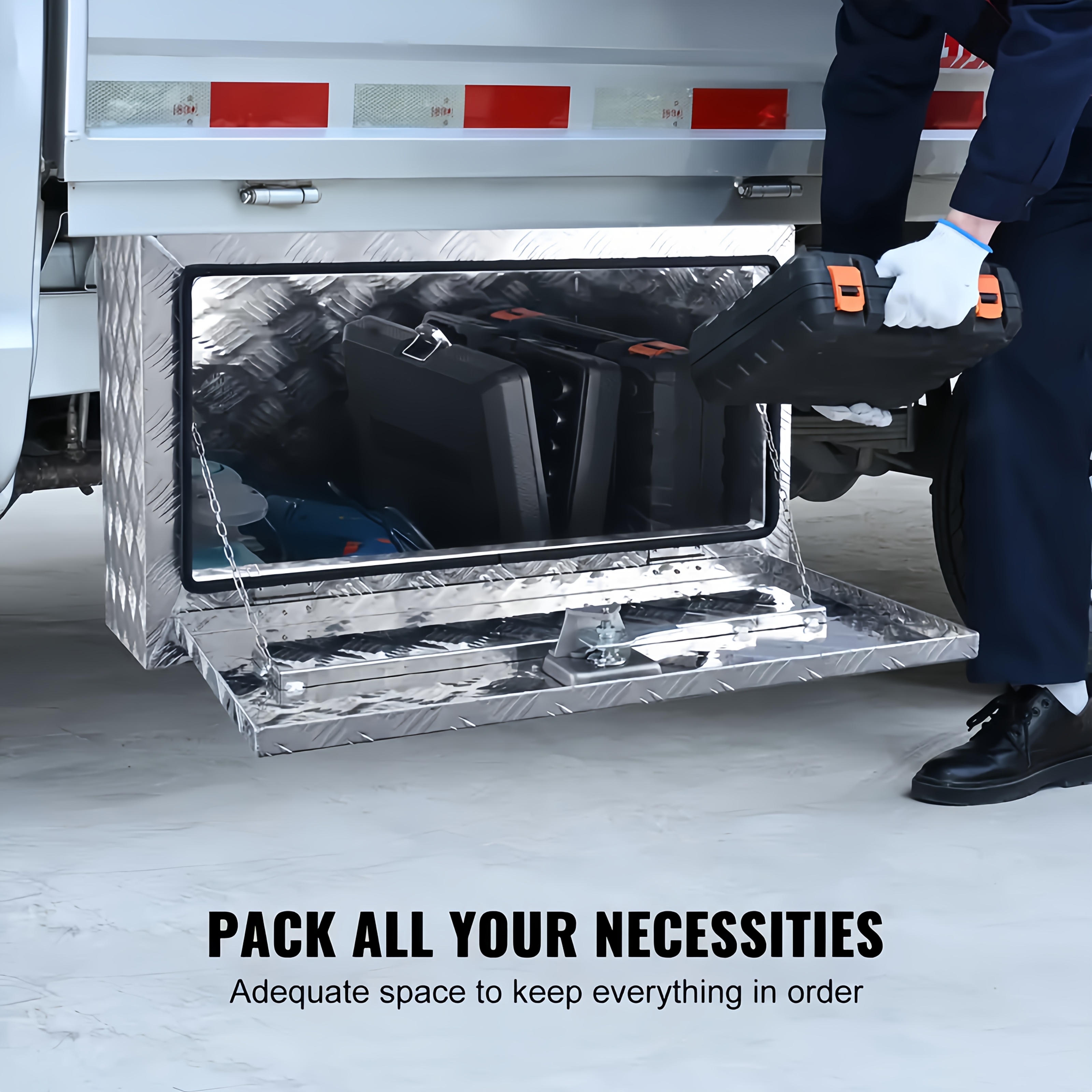 Aluminum Alloy Toolbox with Locking Mechanism - Durable Outdoor Storage Organizer, Suitable for Trucks, Trailers, and RVs -   Store Tools, Accessories & Supplies - Silvery   | Stylish Metal Texture | Safety Lock System, Truck Storage