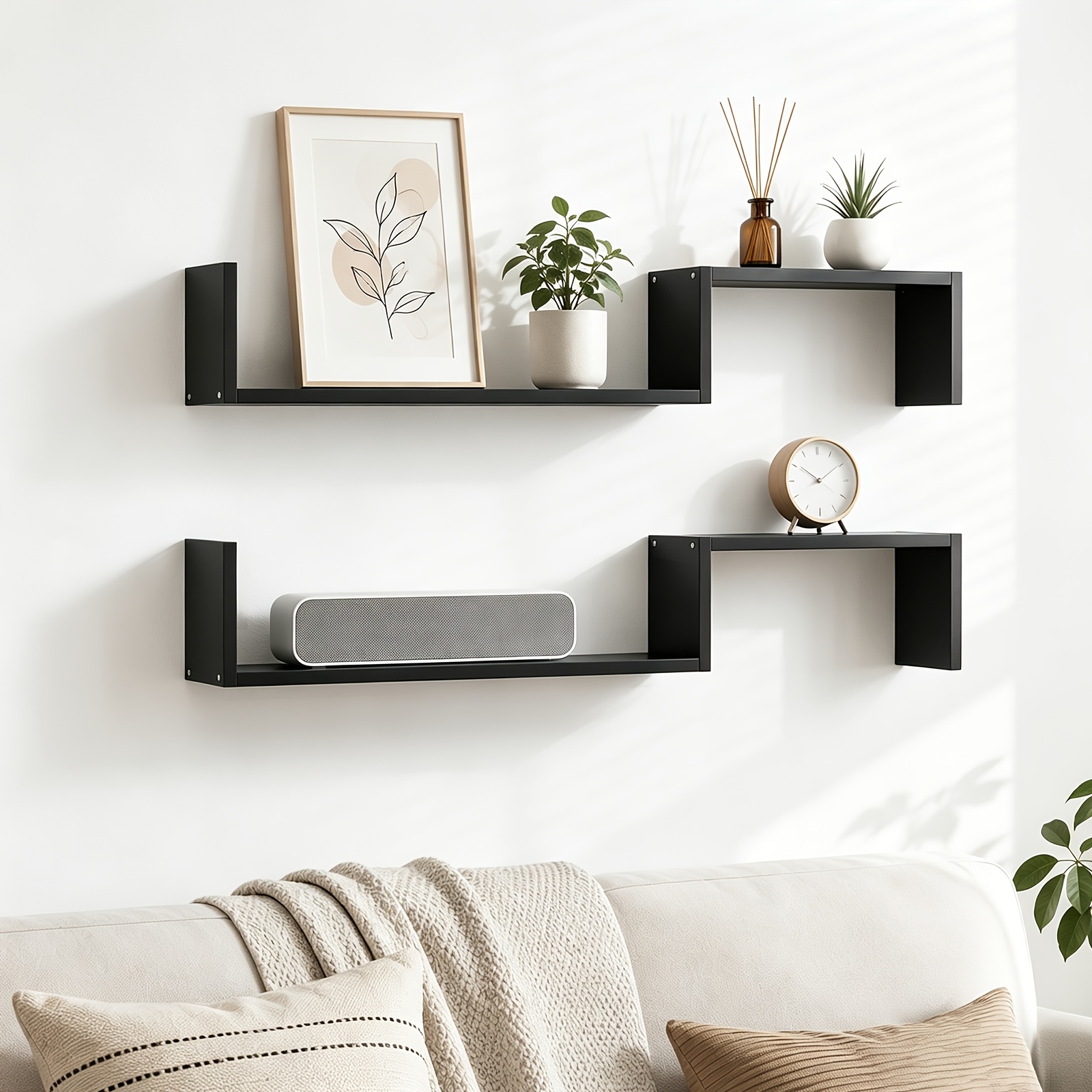 Multi-pc Free Combination Layout Floating Shelves, Space- Wall Storage Shelves, Modern U-shaped , Thick Board Stable Support Floating Shelves, Wall Mounted Shelves For Living Room, Bedroom And Office