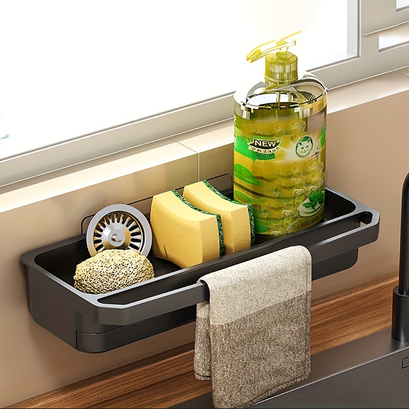 Image of Wall-mounted Kitchen Organizer With Sponge Holder & Dish Rack - Durable Pp Plastic Space- Sink Storage For Sponges, Soap, Towels - Over-faucet Mount, , Kitchen Sink Accessories