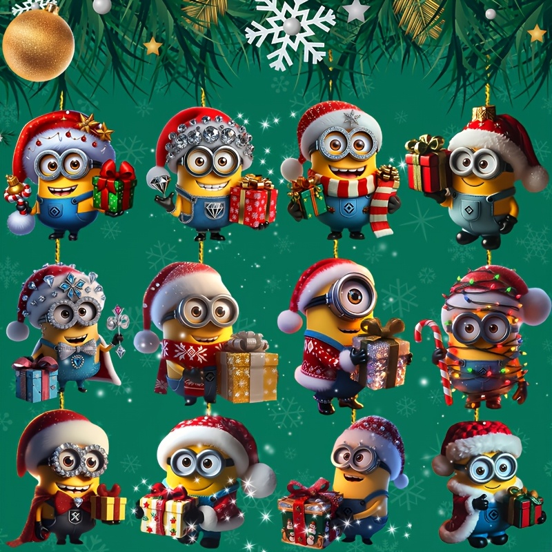 

Minions 12pcs Wooden Christmas Tree Ornament Set - , Battery-free Decor For Holidays Including Christmas, Easter, Thanksgiving & New Year