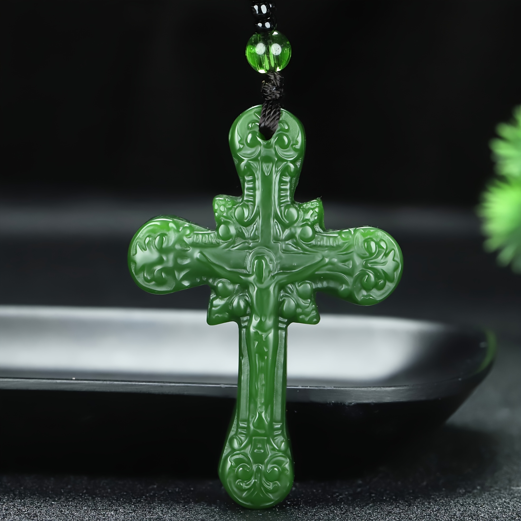 Green Stone Cross Pendant for Men