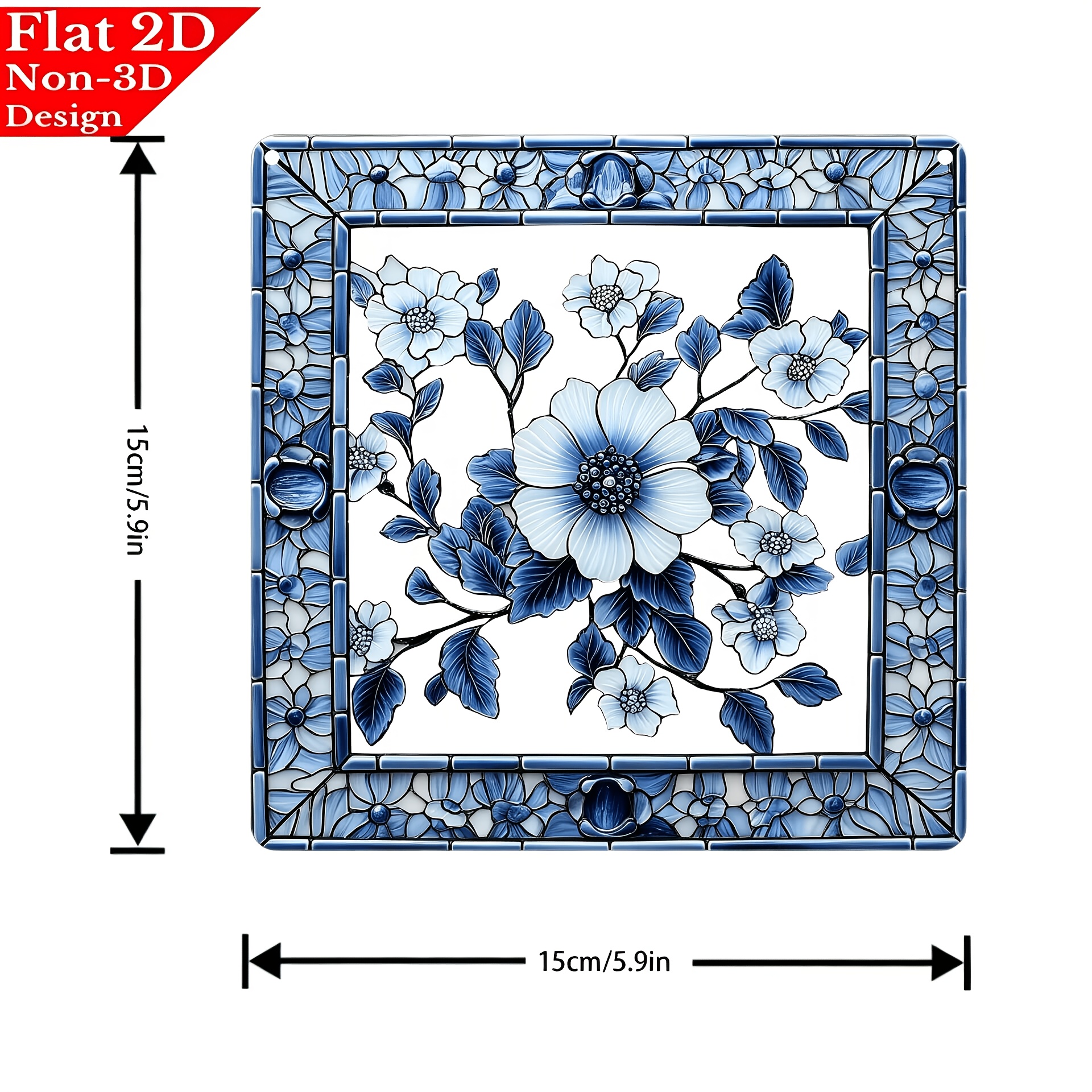 TEMU 2d Flat - [2d Door Curtain] 2d Flat - [2d Door Curtain] 1pc, Blue And White Porcelain Flower Pendant Acrylic 2d Sun Catcher, Romantic Decor,