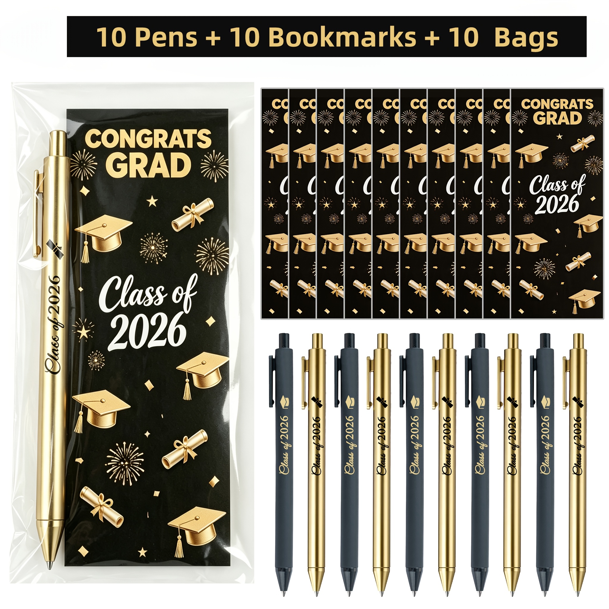 TEMU Congrats Grads - Class Of 2026 Bulk Graduation Gifts, 30pcs Set (10 Pens And 10 Bookmarks And 10 Bags) - Senior Graduation Party Decorations And