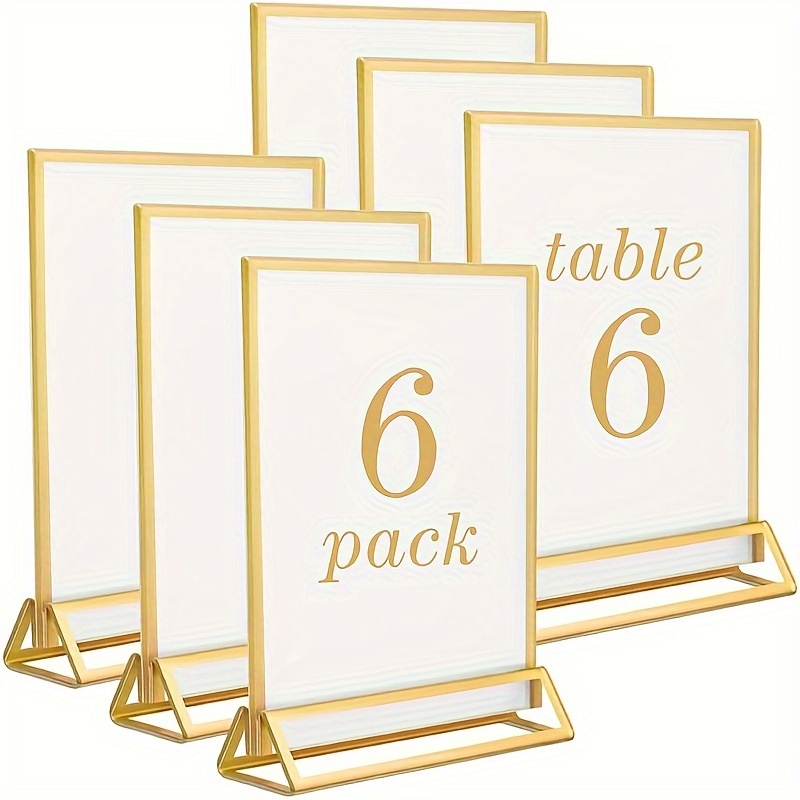 E-shop 6er-Pack Tischständer A5 Bilderrahmen Goldene doppelseitige Gegenstandsablage, 21 x 15 cm Acryl-Ständer T-Ständer Werbeständer für