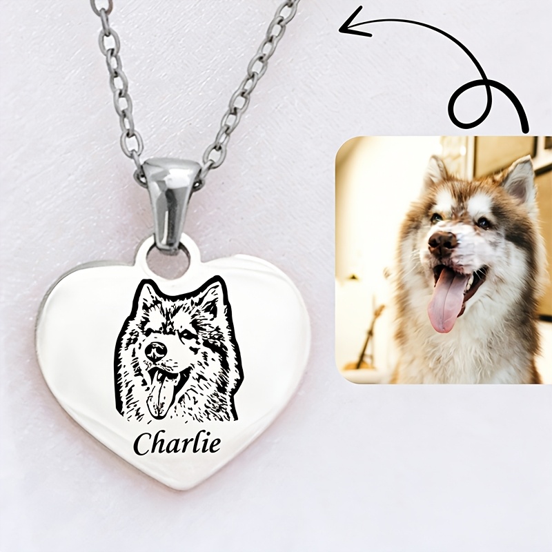 TEMU Collana personalizzata con ritratto di animale in acciaio inossidabile, ciondolo a forma di cuore, fotografico personalizzato per degli animali