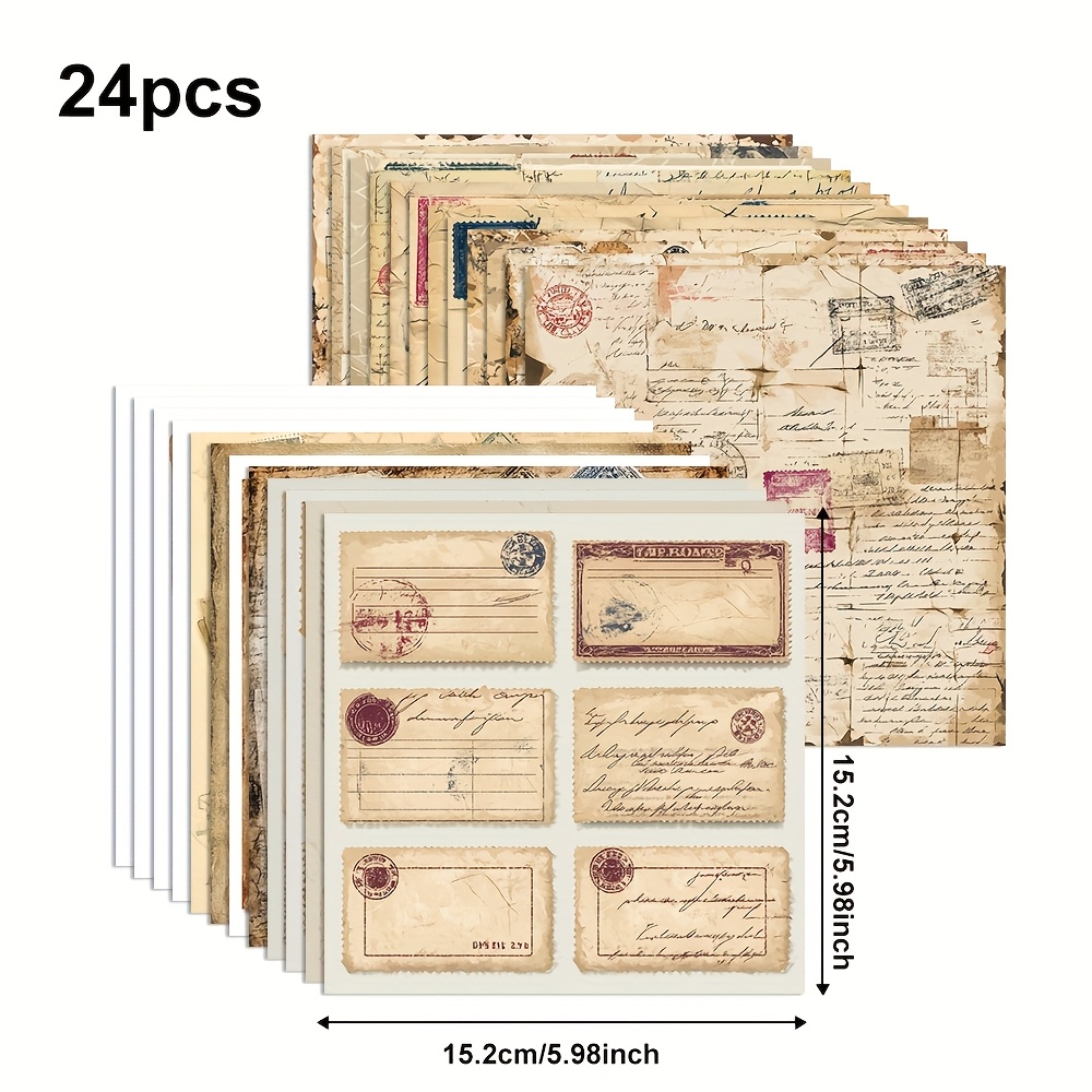 Image of 24pcs Vintage Postal Theme Design Handmade Origami With Handwritten Font And Stamp Patterns For Scrapbooking And Classic Document Decoration