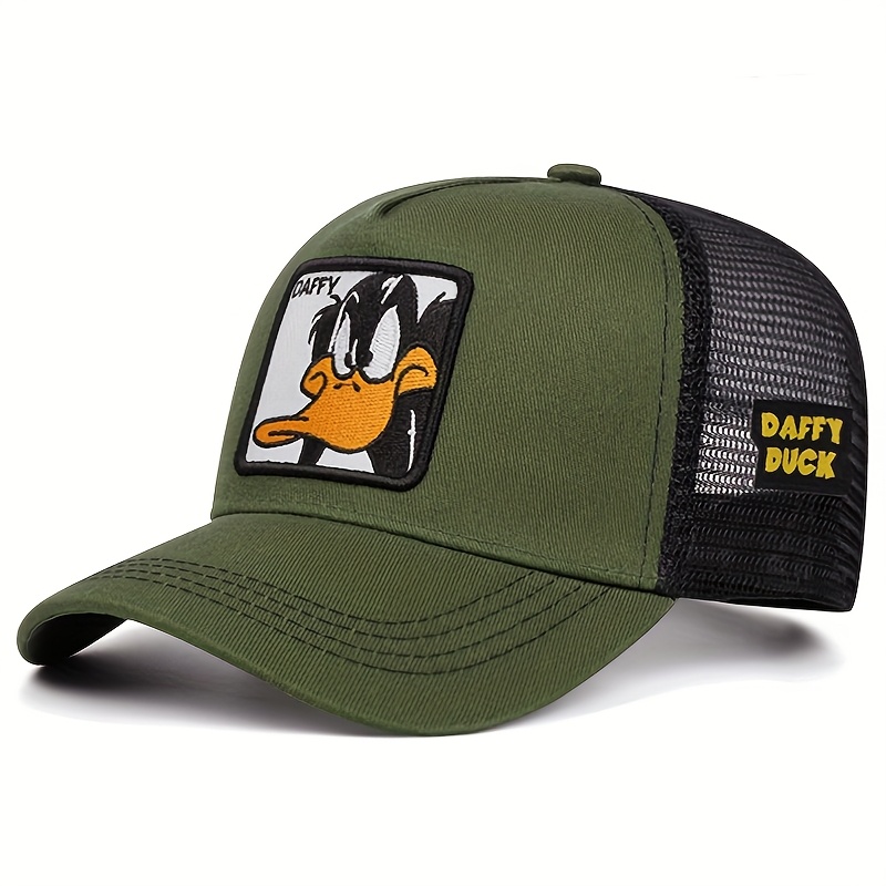 E-shop WB Duck Bestickte Baseballkappe – Leichtes Atmungsaktives Mesh-Rücken, Verstellbarer Snapback-Verschluss, Grün mit Gelben Akzenten, Unisex