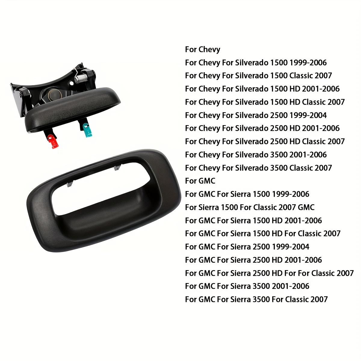 TEMU Tailgate Handle Latch And Bezel Trim With Rod Clips For Chevy For For For Sierra 1500 2500 3500 1999-2007 | Replaces# 15997911, 15228539, 15228541, 15228540