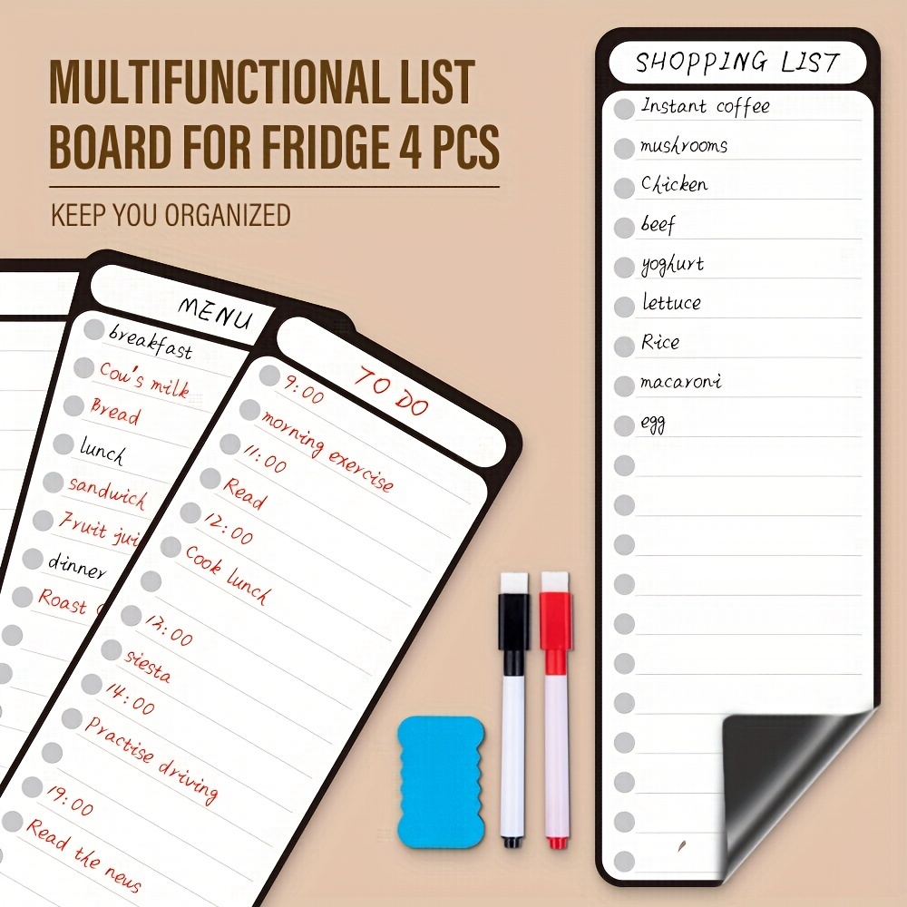 

Magnetic Dry Erase List Board - 4"x12" Multifunctional List Board For Fridge 4pcs -2 Extra Markers Eraser Included