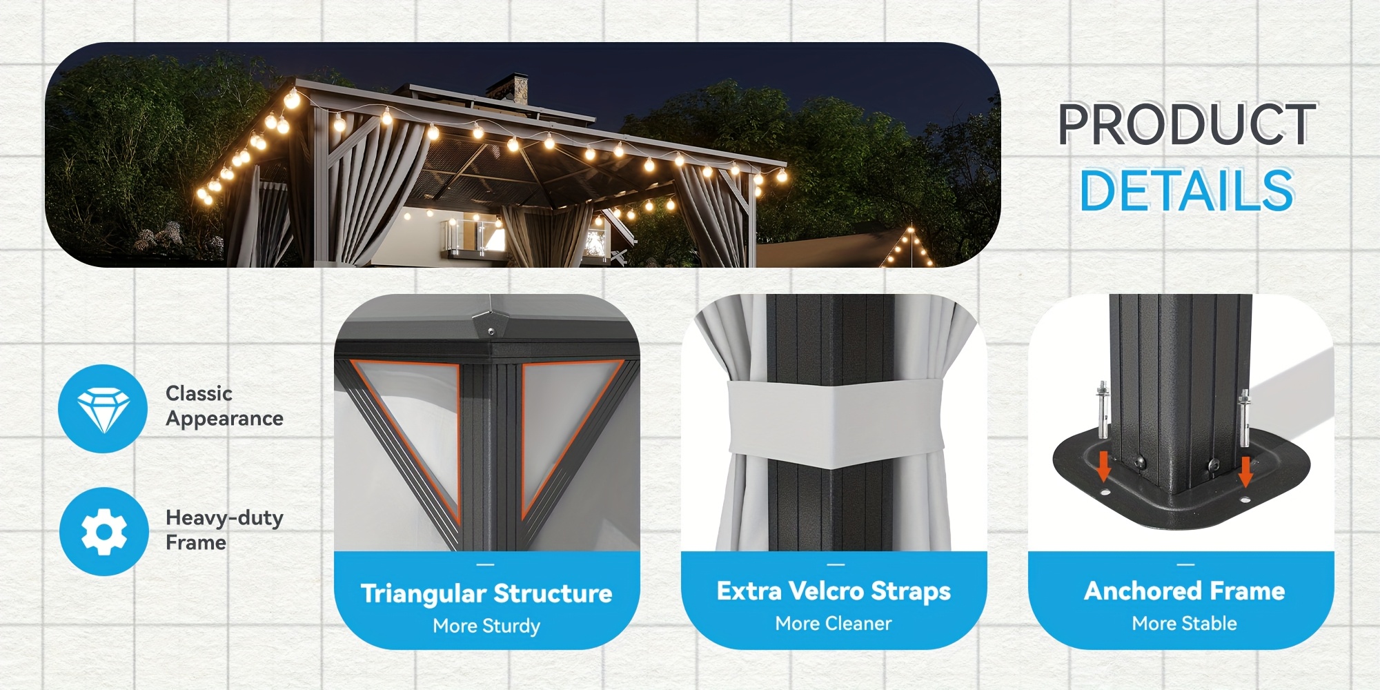 14'x12' Hardtop Gazebo for Patio, Outdoor Aluminum Gazebo with Double Roof, Curtains & Netting, Weather-Resistant Permanent Pavilion, Backyard Patio Furniture for Garden, Lawn, Deck (Gray)