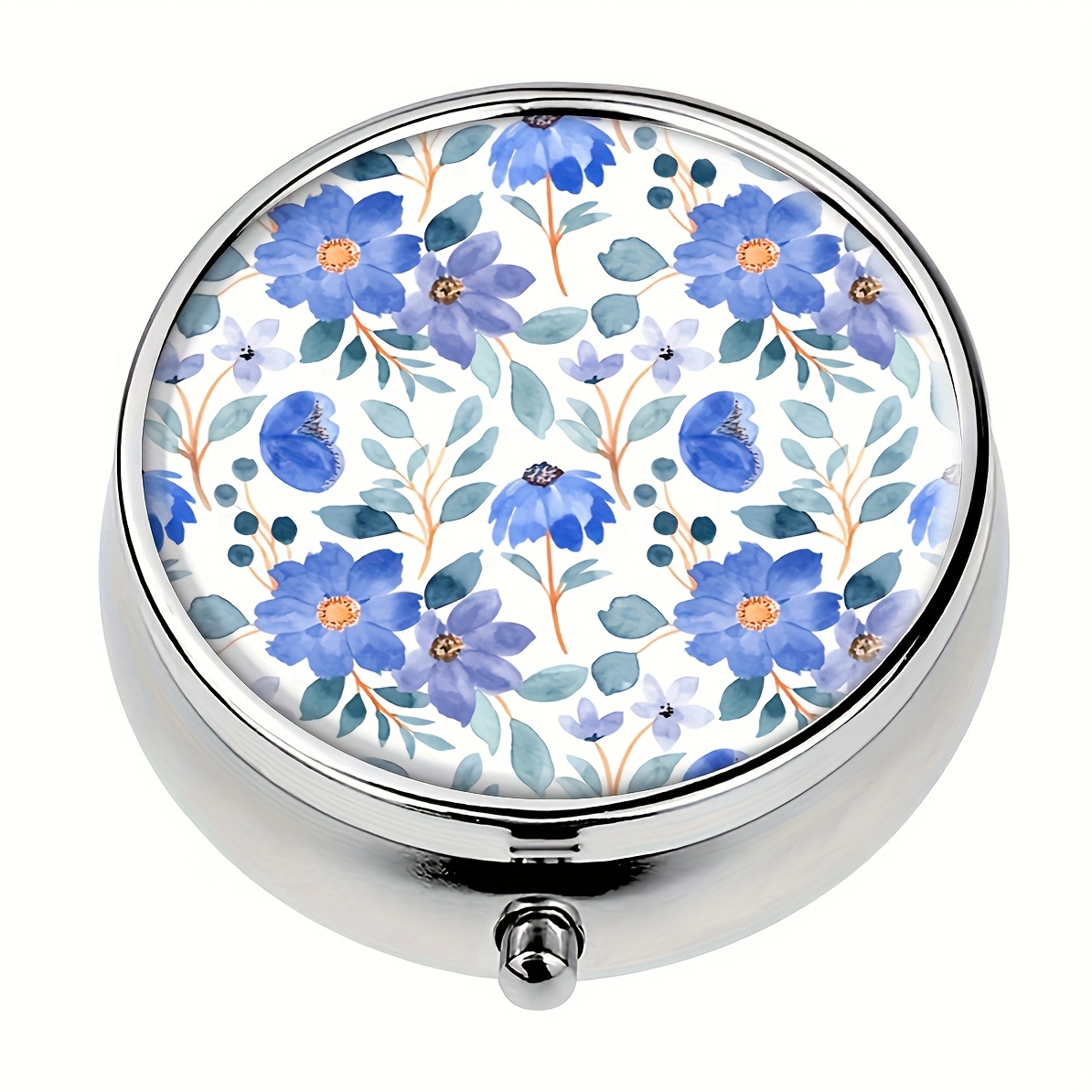 Image of Blue Floral 3 Compartment Medicine Box - Portable Medicine Vitamin Storage Box, Polypropylene Design, Suitable For Travel Or Carry-on, Fashionable And Practical