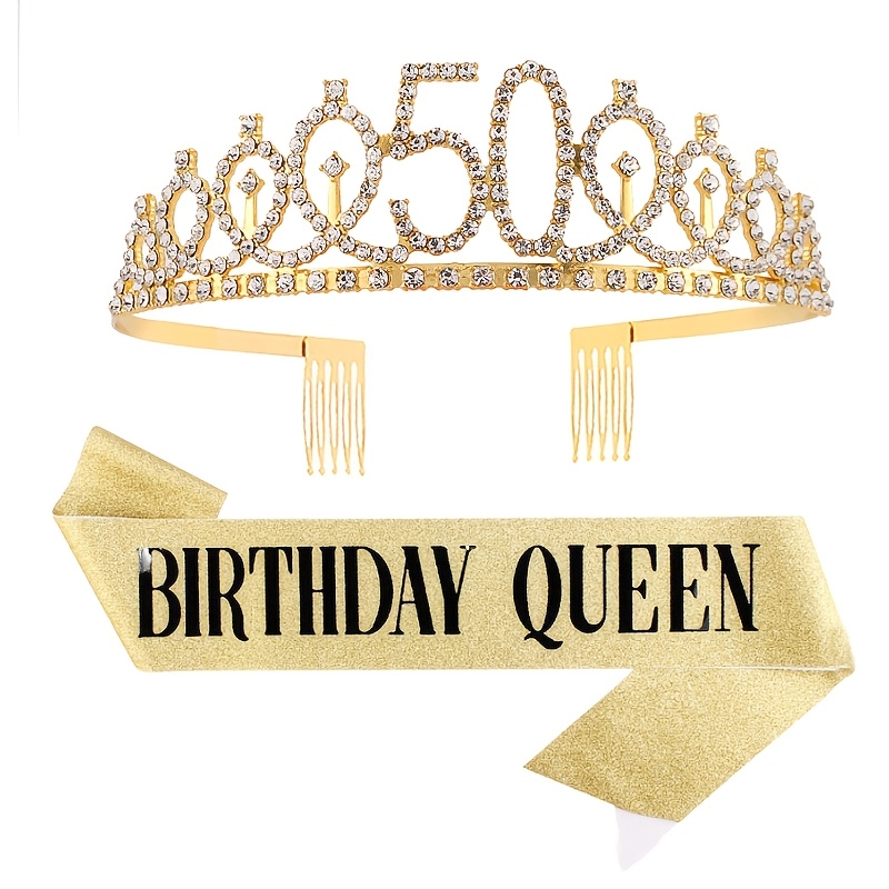 TEMU Regalo di compleanno per donna, set corona e fascia con strass, accessori per travestimenti per feste di anniversario e compleanno