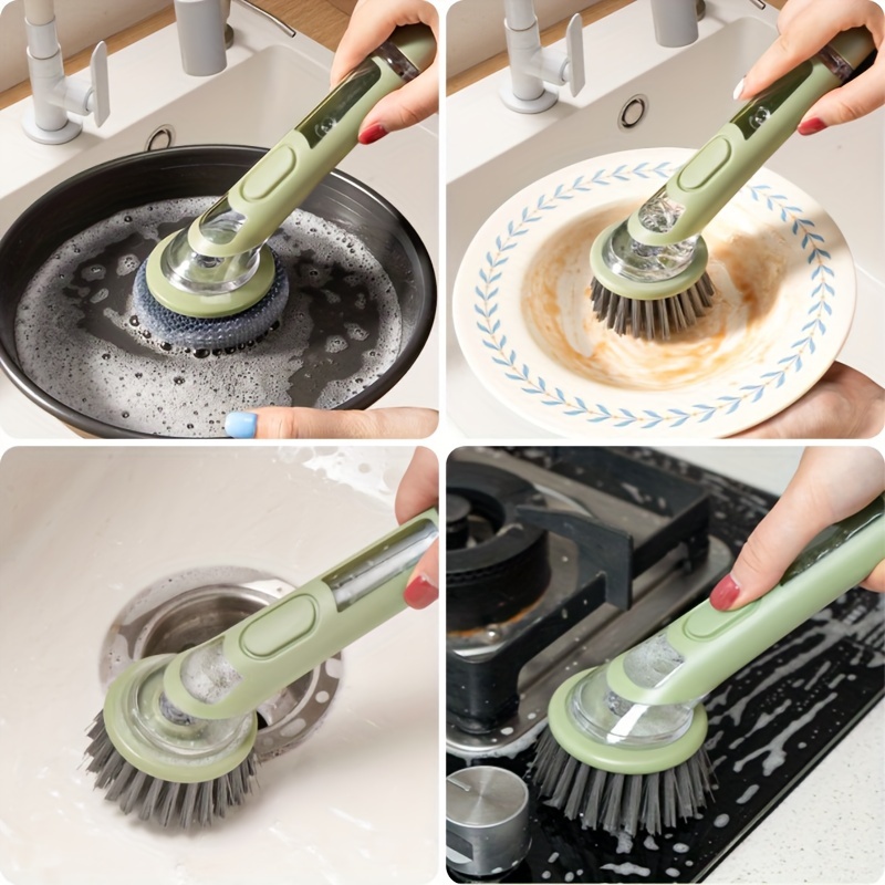 ergonomic dishwashing brush with soap dispenser extended handle replaceable head for of pots pans sinks essential kitchen tool Product details 8