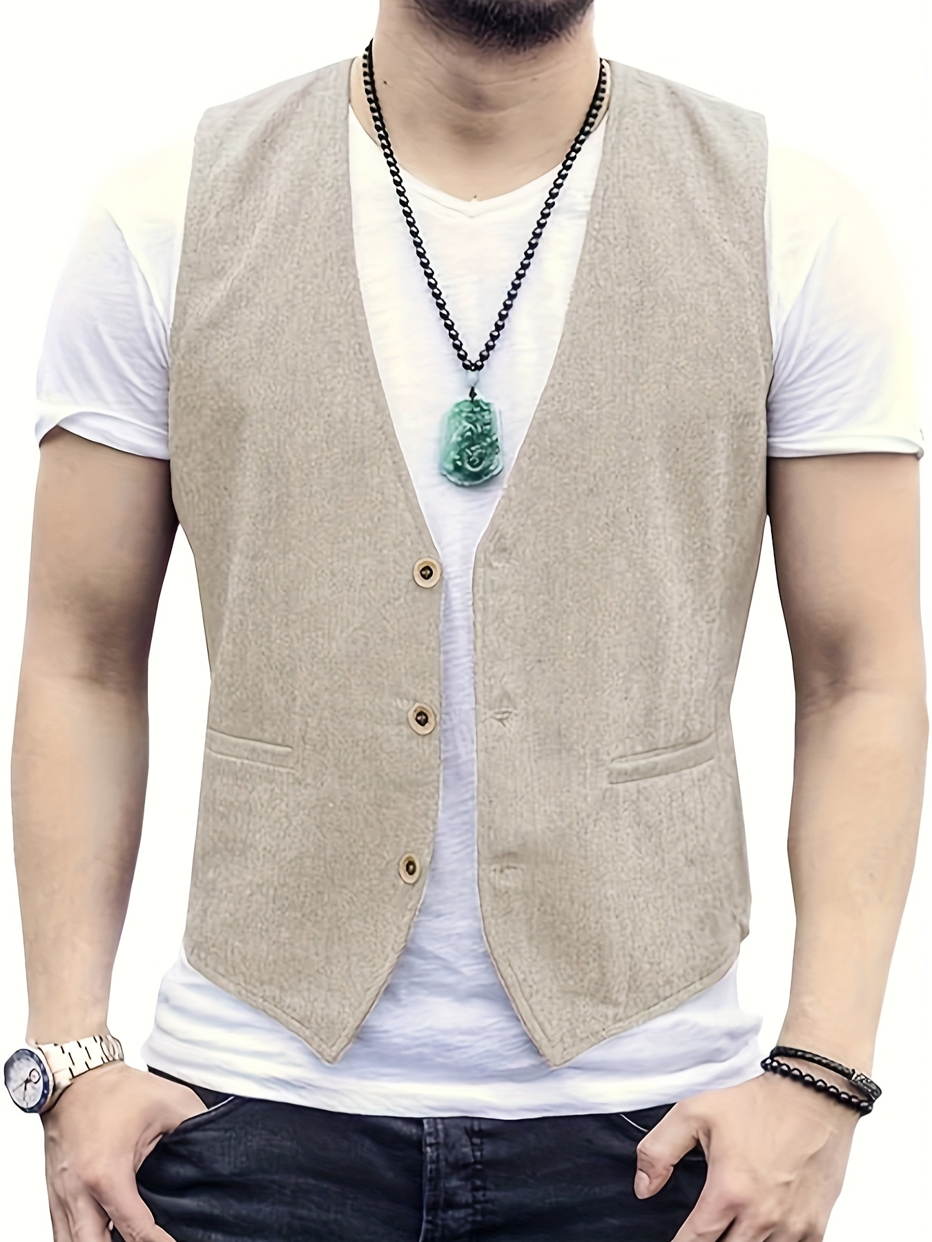 *'s Linen Vest Cotton Summer Suit Waistcoat Casual for Wedding
