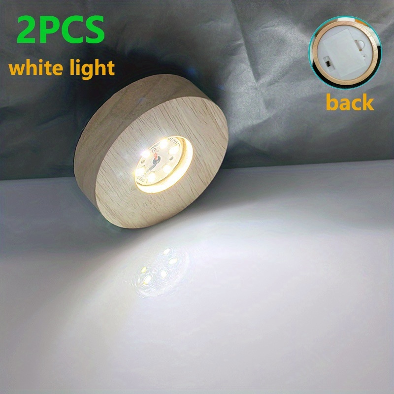 TEMU 2pcs Solid Wood Led Light Bases (8cm/3.15in Round, Aaa Battery-operated) Suitable For Crystal, Glass, Resin, Diy Decor, And Indoor Festive Party