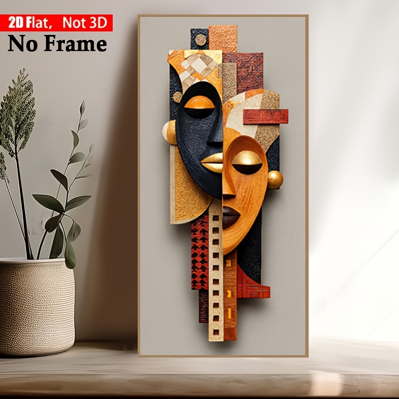 TEMU 2d Flat, 2d/flat Frameless Artwork 1pc 2d Flat Modern African Style Large Wall Decorative Painting- Abstract African Face, Frameless Horizontal