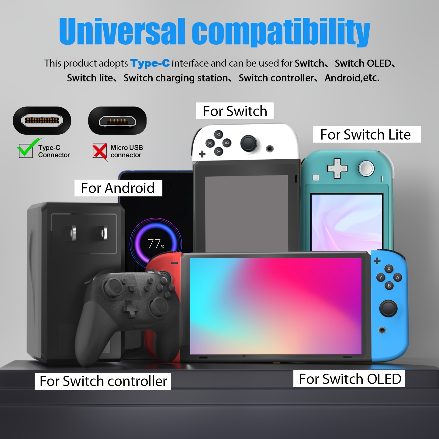 for   for switch fast charger 45w ac adapter with 15v 2 6a power   5ft usb c cable for switch lite   dock supports tv mode 5