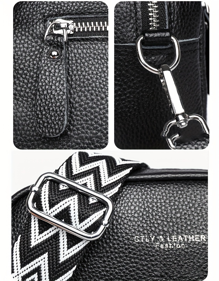 womens genuine leather tote bag elegant solid color large capacity crossbody shoulder bag with adjustable strap zipper closure   hardware multiple colors black khaki light brown white   leather crossbody bag polyester lined interior Product details 3