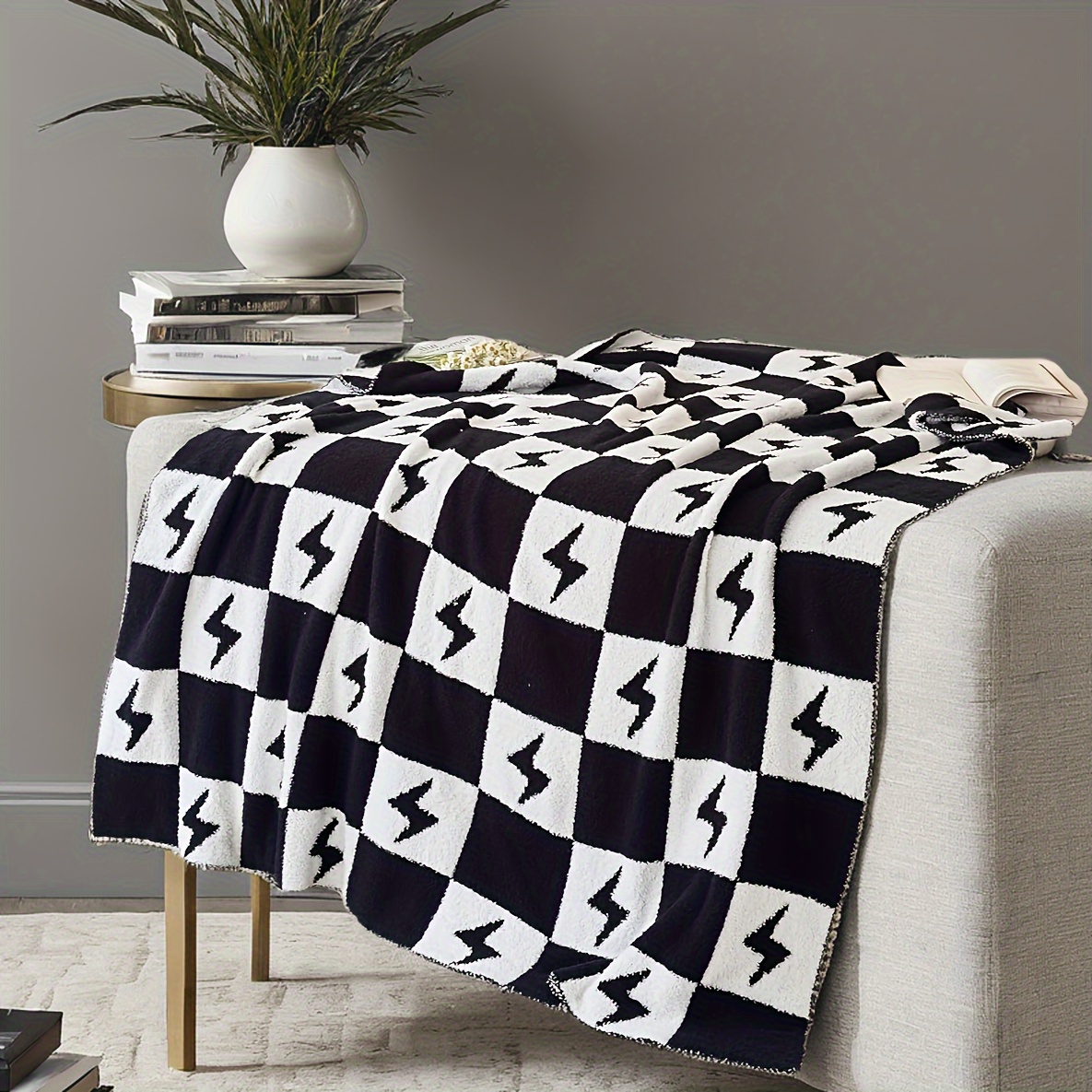 

Feather Yarn Checkered Blanket - Reversible, Breathable & Comfortable For All - Travel, Home Decor & Outdoor Camping