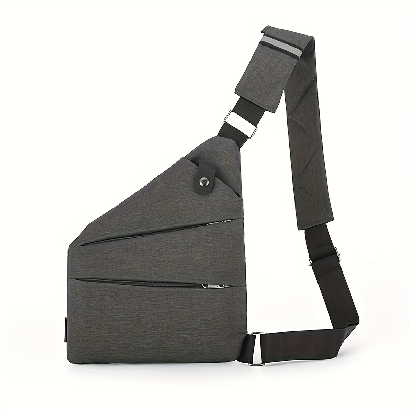 Image of Oxford Cloth Anti-theft Crossbody Bag, Solid Color Zipper Chest Bag, With, Adjustable Unisex Shoulder Strap, Travel Backpack, Crossbody Bag, 2 Colors Are : Black, Gray