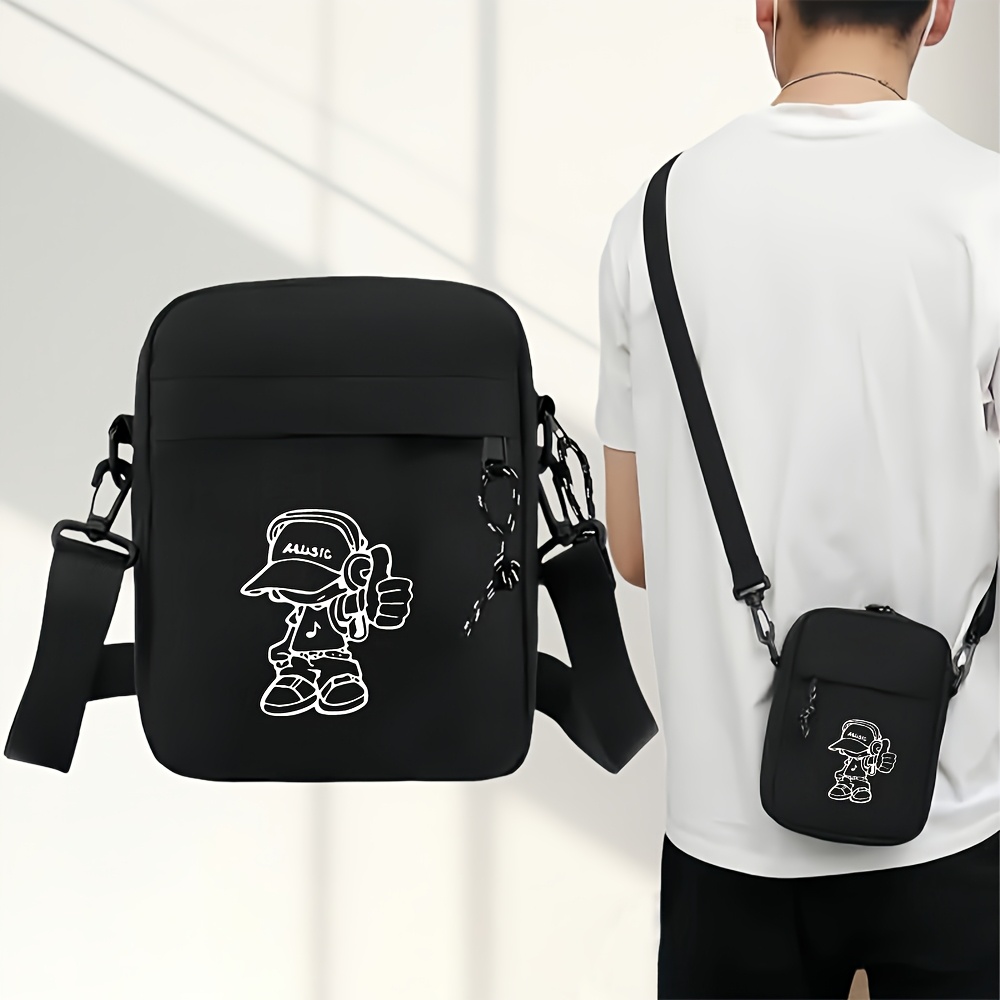 TEMU 1pc Headphone Boy Print Crossbody Bag - Adjustable Strap, Oxford Fabric Zipper Closure Shoulder Bag With Headphone-themed, Lightweight Suitable