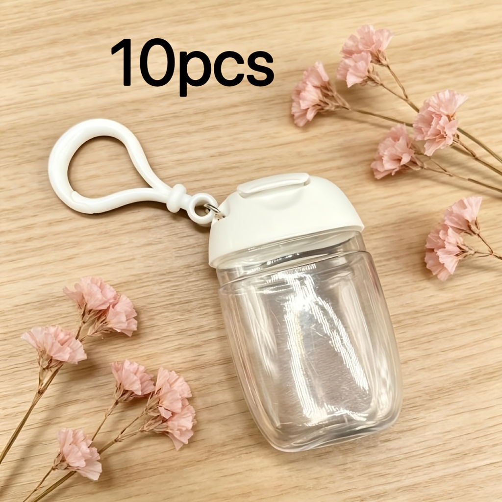 TEMU 10-pack Transparent Bottle Dispenser Empty Vials; 30ml Portable Travel Keychain Hook Dispenser Bottles; Reusable Cosmetic Storage Jars; Suitable