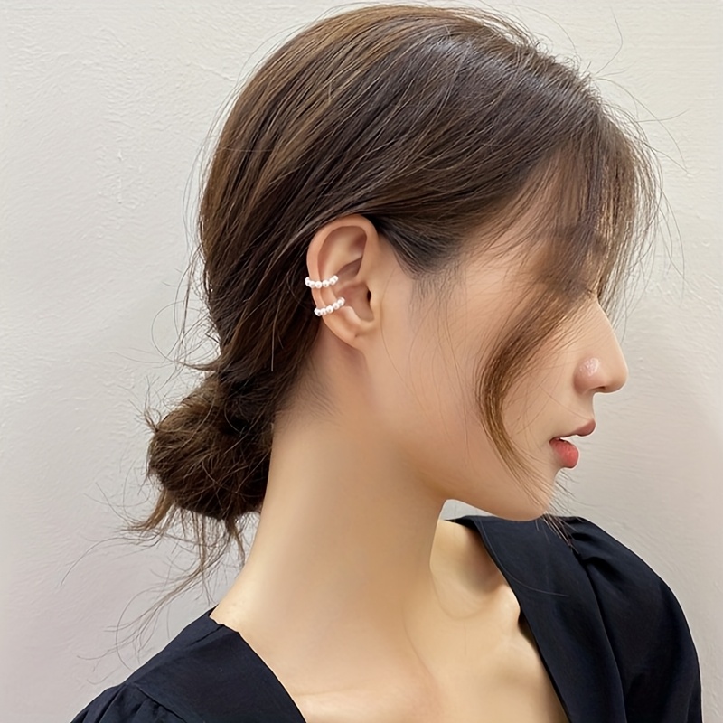 2pcs French Double-Row Imitation Pearl Ear Cuffs for Women