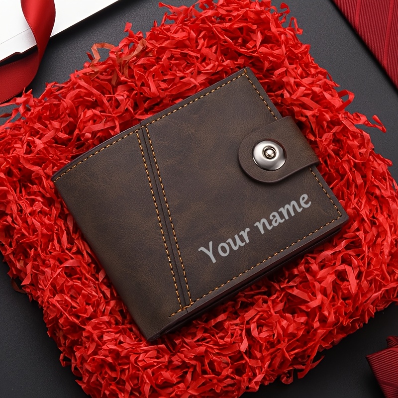 TEMU Personalized Custom Men's Luxury Pu Wallet - 1pc Fashionable - Smooth Black With Multiple Card Slots, Large Capacity, Stitching Design - Perfect
