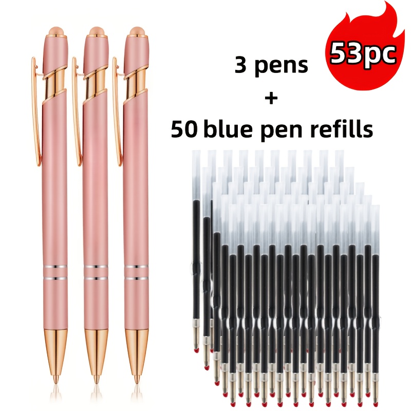 53pcs Set/metal Retractable Ballpoint Pen With Touchscreen Stylus Tip - Smooth Writing, Non-slip Grip, Compatible With Devices, With Black Ink Inside, Use