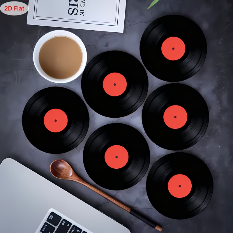 TEMU 6pcs Set, Wooden Coasters, Record Pattern Style. Ideal For Coffee And Drink Home And Restaurant Decor, And A Exquisite Birthday Or Holiday Gift