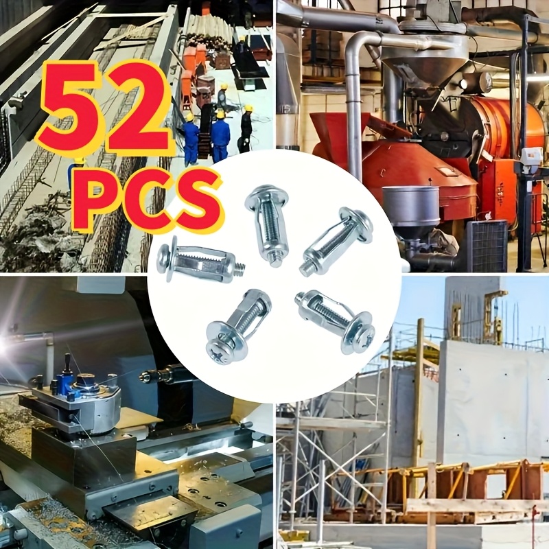 Juego de 52 piezas de pernos de expansión y tuercas de acero al carbono, con diseño de pétalos para encaje rápido, resistente y anticorrosivo, ideal para construcción, automóviles y equipos de comunicación