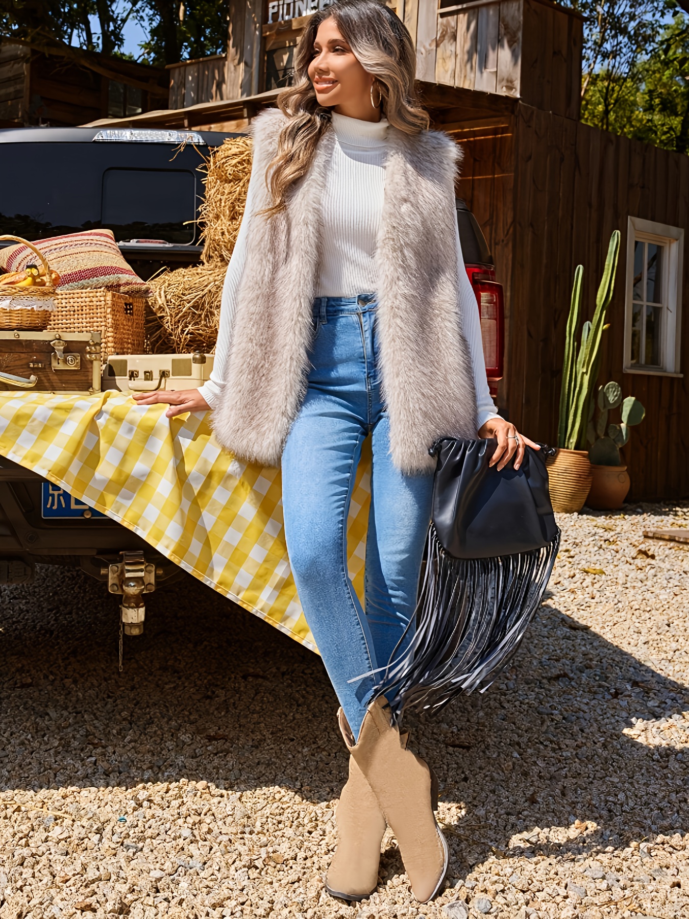 colete de pelo sintético elegante sem para mulheres - Temu Portugal, image size:800x1067