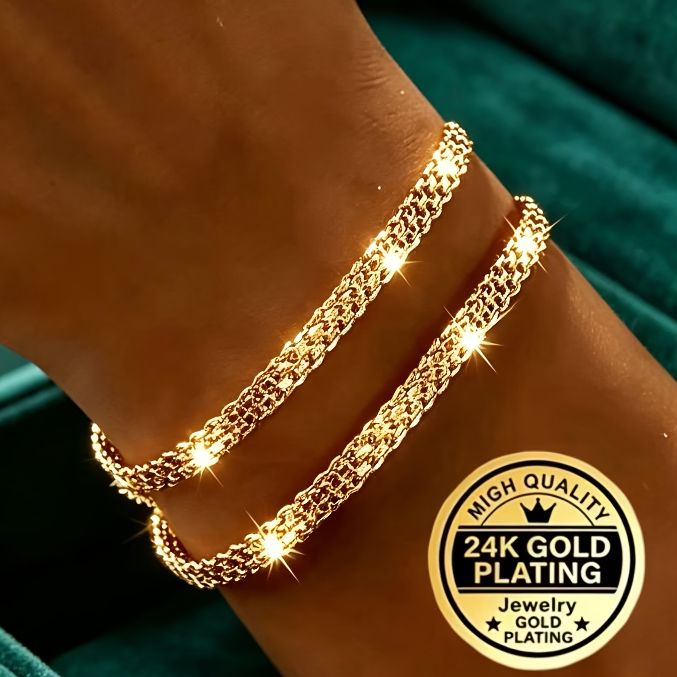 TEMU 2pcs High-end Elegant Woven Mesh Bracelet, Fashionable And High-quality Steel With 24k Gold Plated Plating. Features A Versatile Style That