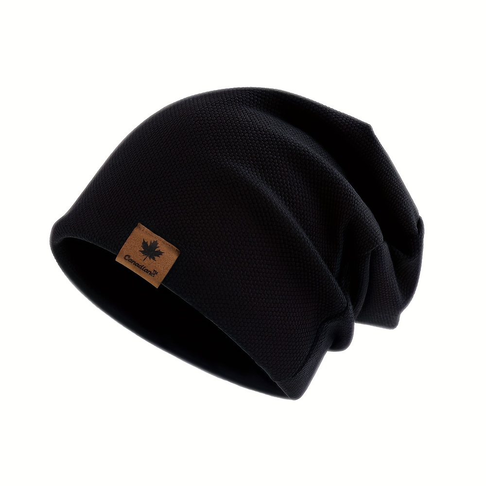 TEMU 1pc Men's Soft And Lightweight Beanie - Warm, Stretchy, Polyester Made, With Trendy Maple , Hand Washable, Ideal For Weather, Daily Casual Hat,
