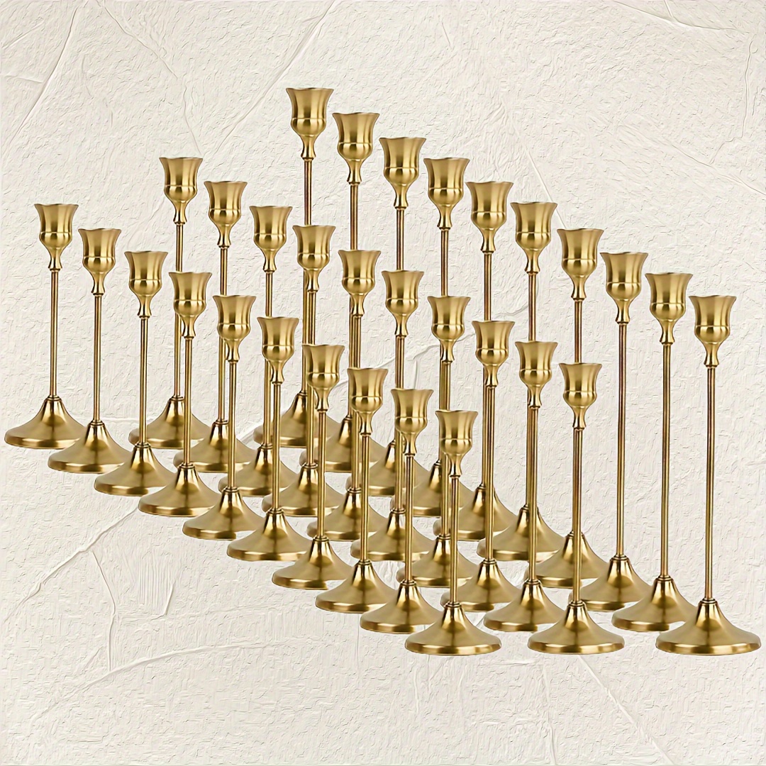 

30pcs Vintage Metal Candle Holders - Elegant Taper Candlestick Centerpieces, Tabletop Floral Theme, Oil-rubbed For Romantic Home Decor, Wedding, Dinner Decorations