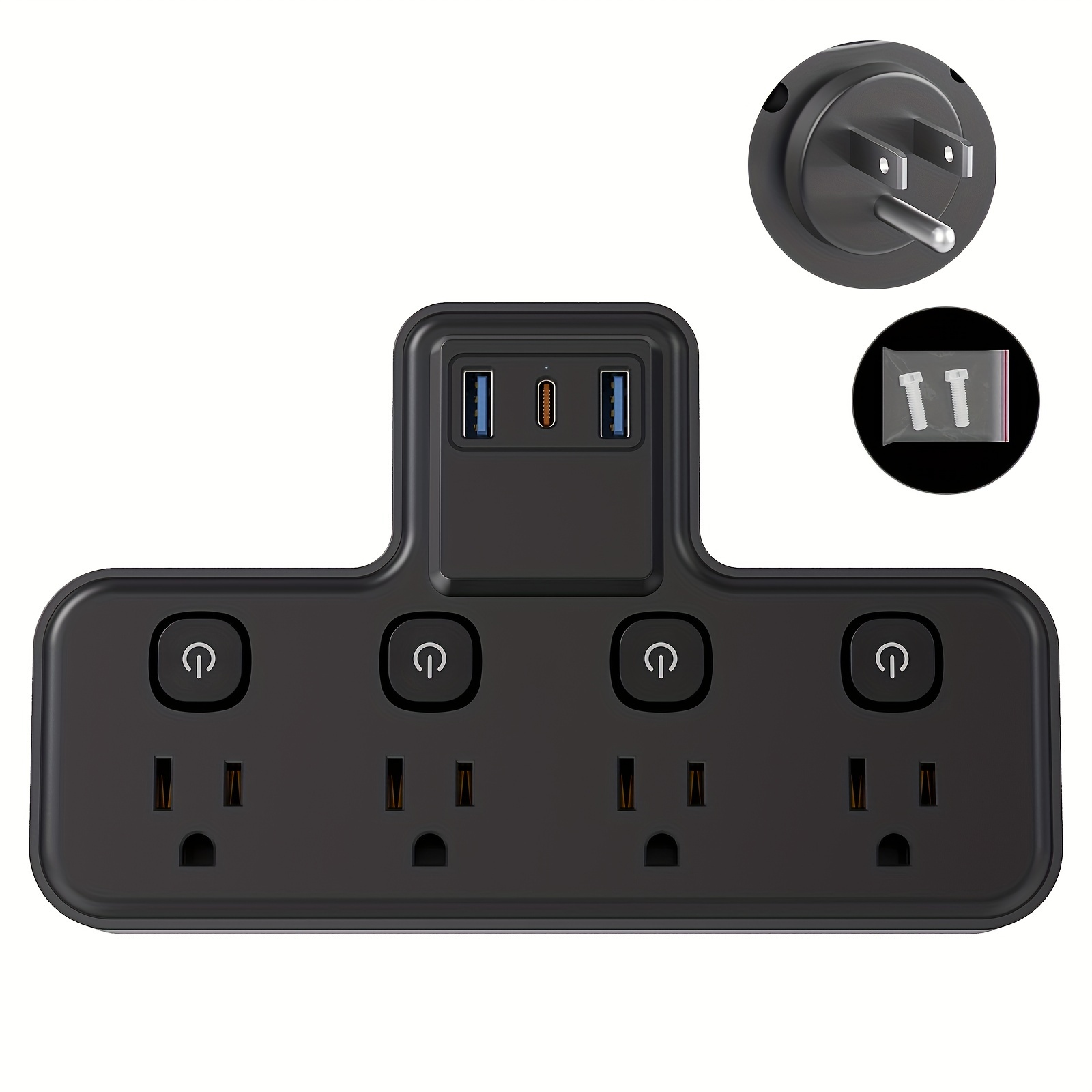 

1pc Multi-functional T-shaped Wall Outlet Extender With Individual Switches And 3 Usb For Home And Office, Safe And Reliable