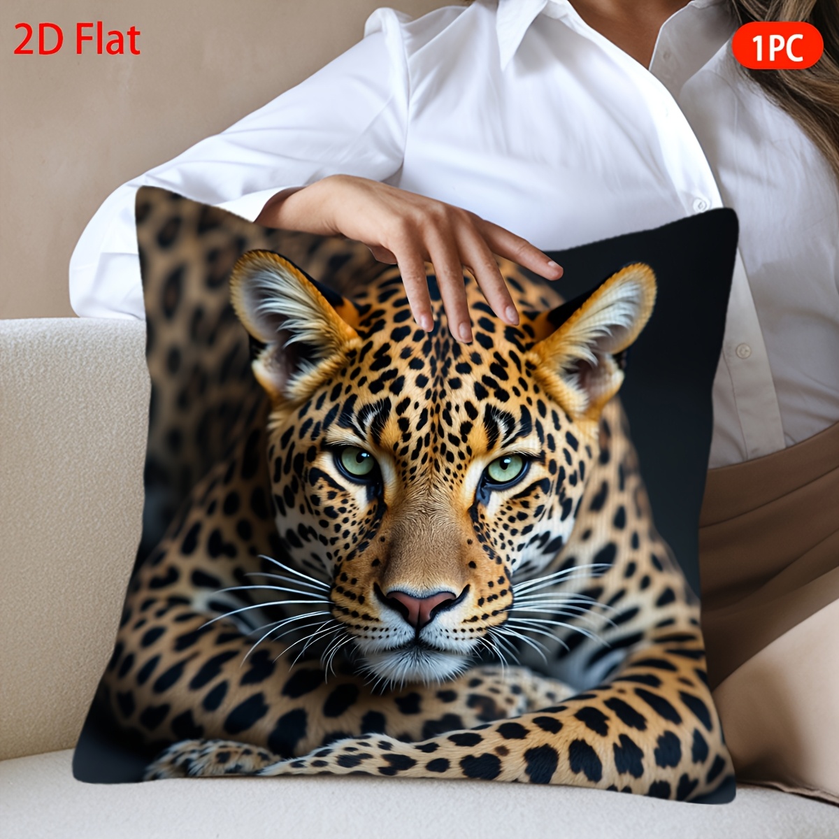 TEMU 1pc 1pcs Suitable For Rooms Traditional Leopard Print Throw Pillow Cover - Double-sided Zippered Cushion Case With Leopard Face, Short Plush