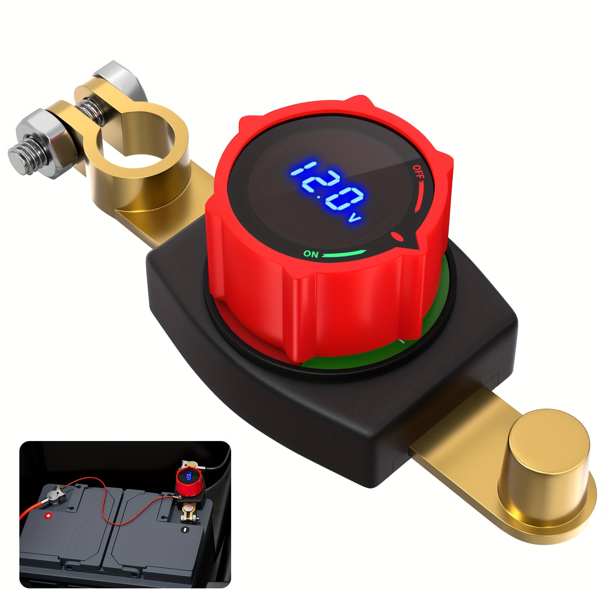 12v 250a 2way Digital Display Battery Disconnect Switch - Universal Top Post Battery Disconnect Switch For Automotive, Rv - Heavy Duty Negative On/ Off