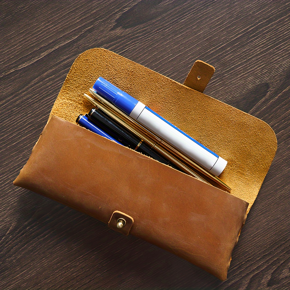 

Vintage Leather Pencil Case: A Multi-functional Organizer For Students And Office Workers, Perfect For Pens And Glasses