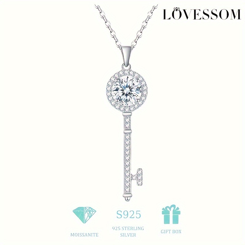 

Classic Key Pendant Necklace With S925 Pure Silvery And Moissanite For Women, Girls, Day, Anniversary, Wedding, Engagement, Proposal